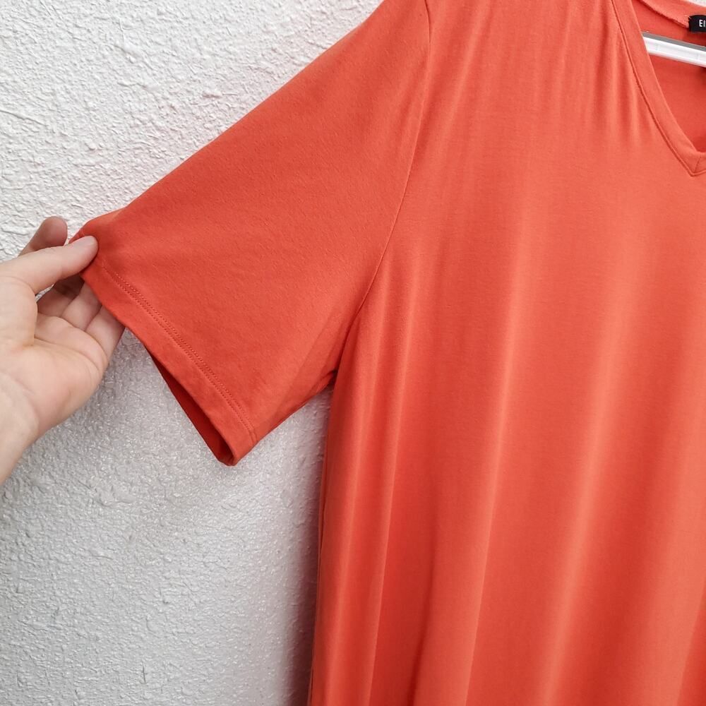 EILEEN FISHER Pumpkin Soft Stretchy Jersey Knit Short Sleeve Tunic Vneck Top - Picture 5 of 7